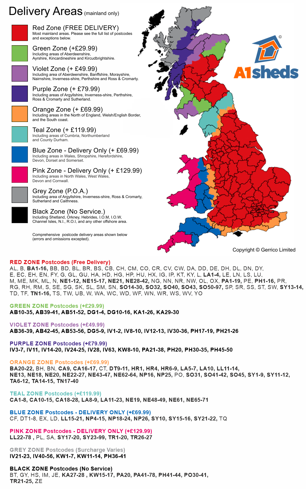 a1 sheds postcode map 7