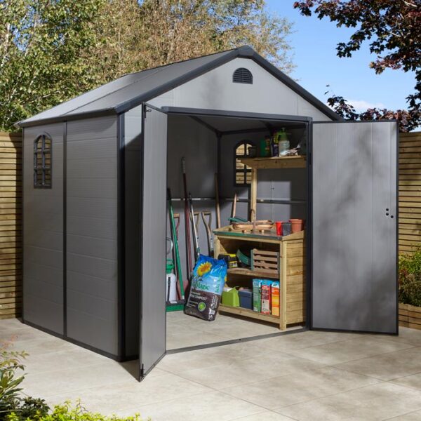 Rowlinson Airevale Apex Shed 8x6 Light Grey Open