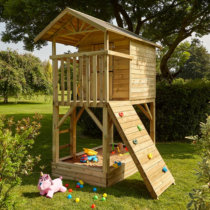 Featured image for “RGP | Beach Hut Playhouse with Climbing Wall 8x8”