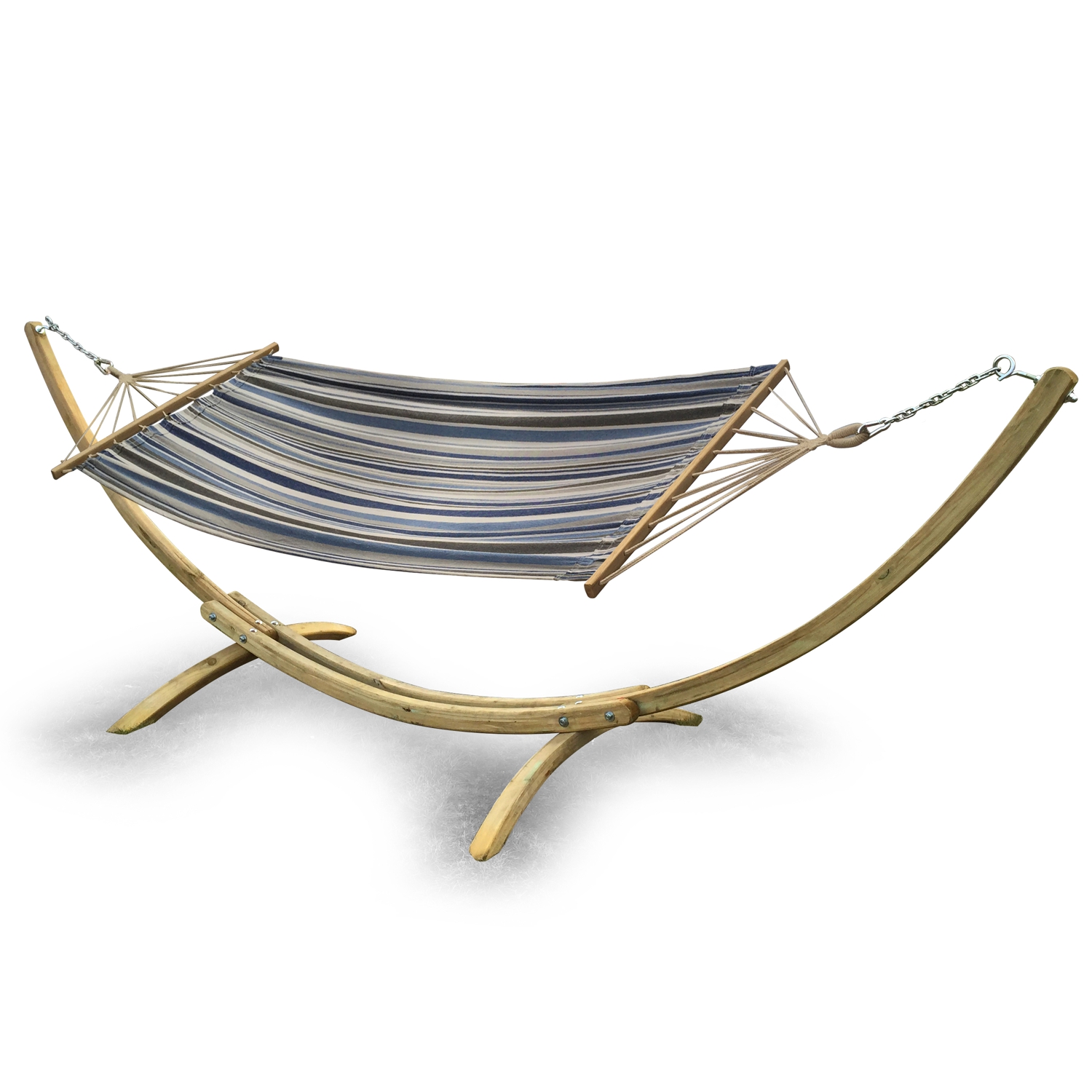 Featured image for “Suncast® | Wooden Hammock - Blue Stripe Canvas”