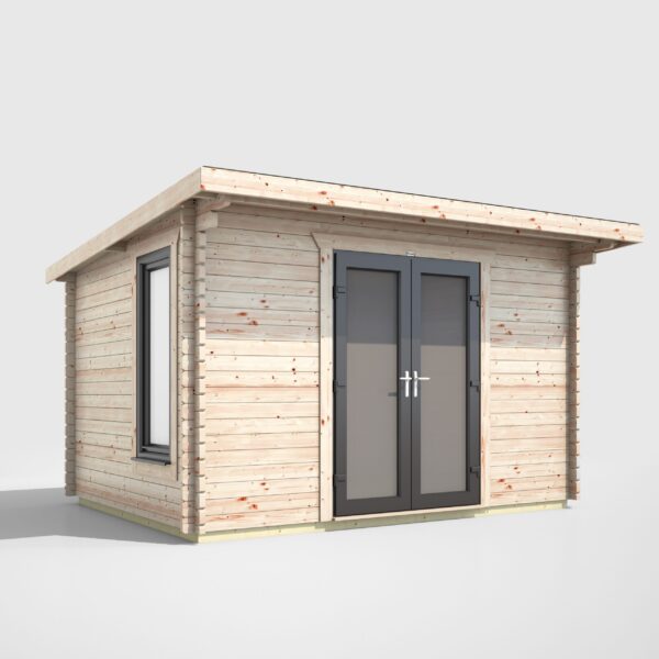 Power Pent Log Cabin 12x8 - Door in Centre 128PALCDD