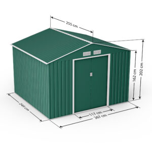 Orion Apex Metal Shed 9x8 Dark Green Dimensions