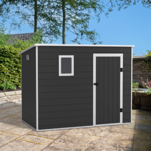 Oxonia Pent Plastic Shed Dark Grey 8 x 5 New Background