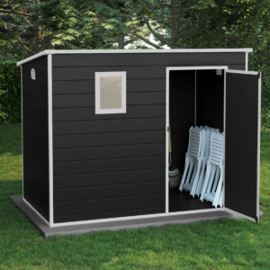 Oxonia Pent Plastic Shed Dark Grey 8 x 5 Open Background
