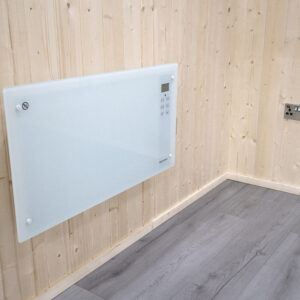 Vista Garden Room with internal cladding, laminate flooring, chrome switches and aglass panel heater
